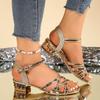 Glittering Golden Chunky Heel Sandals Women Summer Plus Size 35-43 Back Strap Sandles Woman Open Toe Ankle Buckle Party Shoes