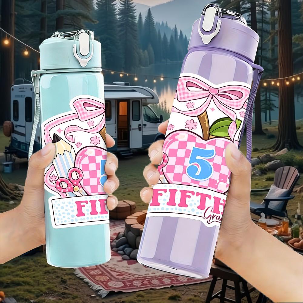 1PC Cute Number Five Birthday Art 750ml Color Plastic Sports Water Bottle Leakproof Flip Straw Lid Suitable for Sports Office Home Use