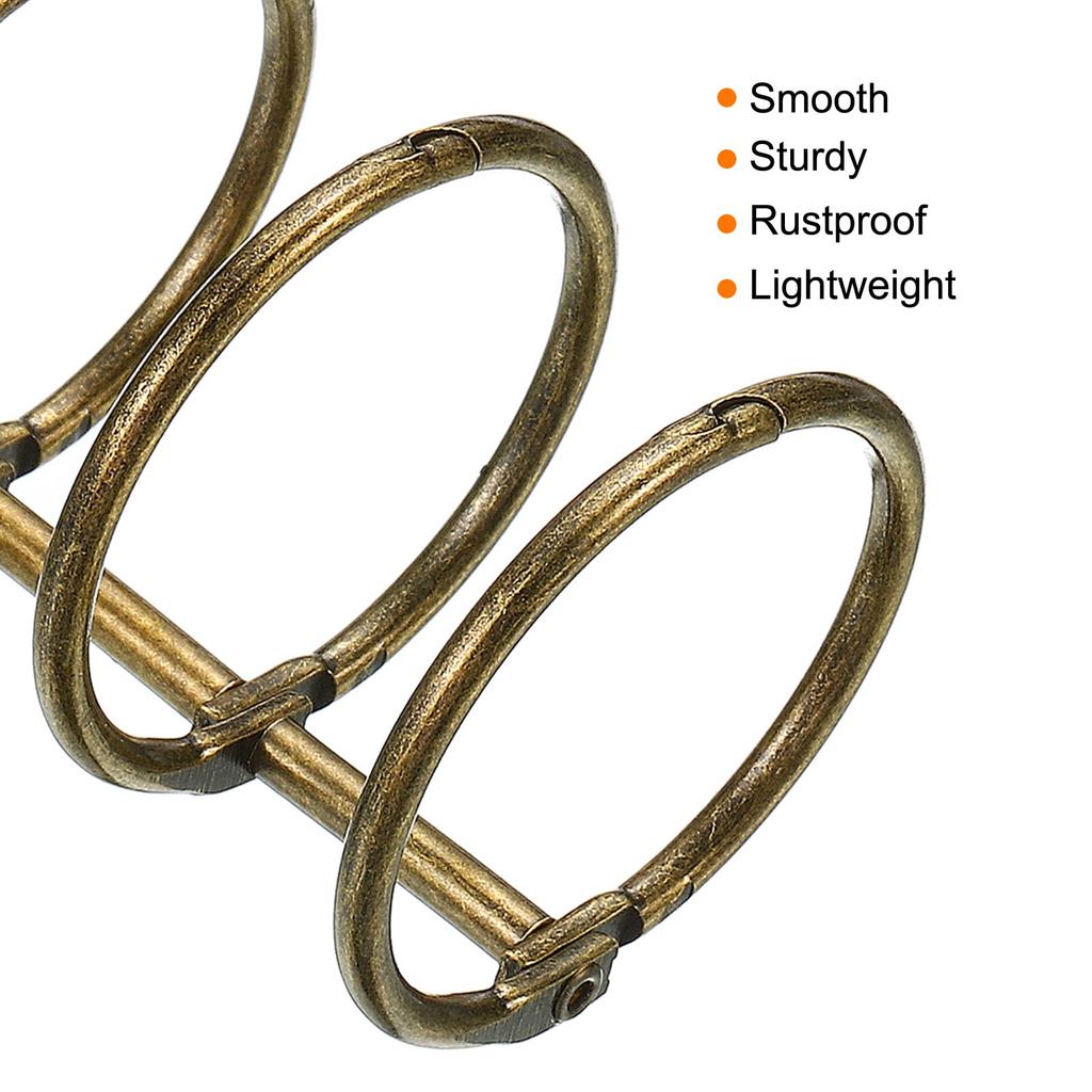 PATIKIL Binder 30mm Inner 4 Metal Book Office 3 Circle Bronze Rings, Diameter, Pieces, Removable, Rings, Loose-Leaf Rings, Design,