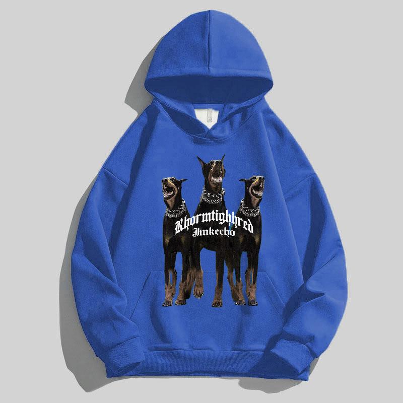 Осенняя мужская спортивная одежда с капюшоном и принтом Добермана, пуловеры в стиле ретро, ​​модная повседневная уличная одежда для пар, одежда унисекс, одежда больших размеров