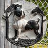Round Wooden Sign Faux Wooden Carved Painted Circular, Perfect for Dormitory Decoration, Valentines Day Gift, Hippie Themed, Boston Terrier Lovers