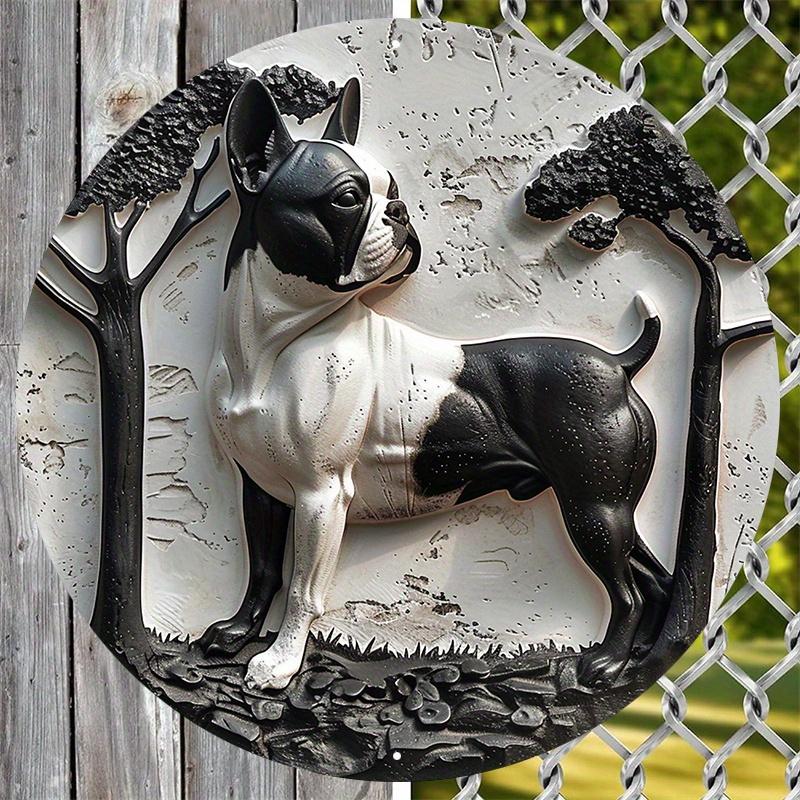 Round Wooden Sign Faux Wooden Carved Painted Circular, Perfect for Dormitory Decoration, Valentines Day Gift, Hippie Themed, Boston Terrier Lovers