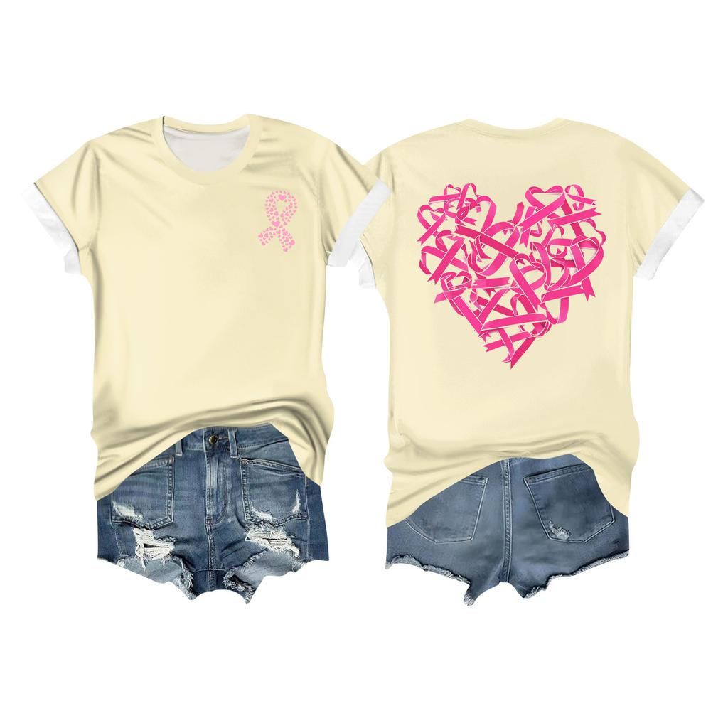 Women's Breast Ribbon Printed Casual Short Sleeve