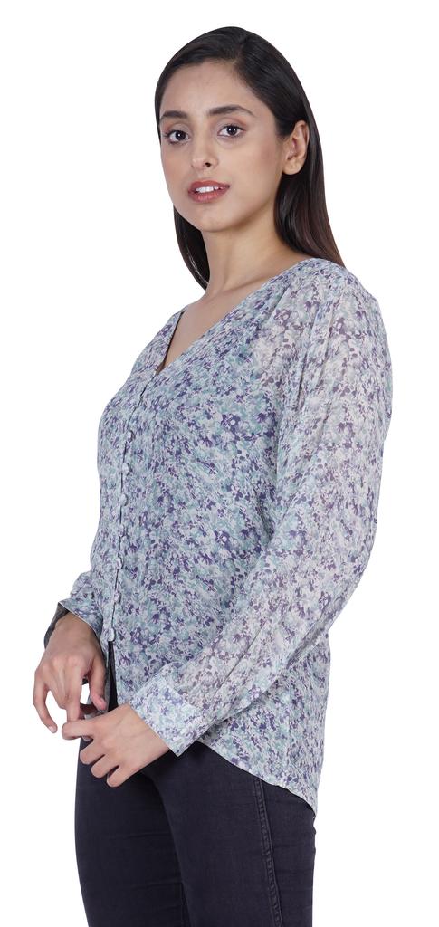 Moomaya Printed Women  S Button Down Shirt Long Sleeve Tshirt V-Neck Tunic