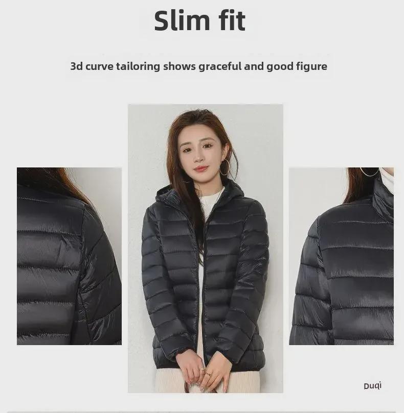 Women's Slim Fit Light Down Short Cotton Coat - Winter Korean Style, Large Size Available