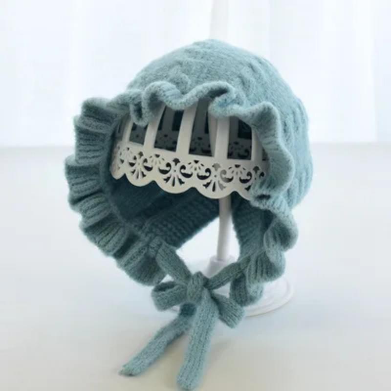 Шапка для младенцев, зимняя шапка с капюшоном для девочек, осенне-зимняя теплая шерстяная шапка с защитой от ушей, кружевная вязаная шапка для девочек 0-2 года