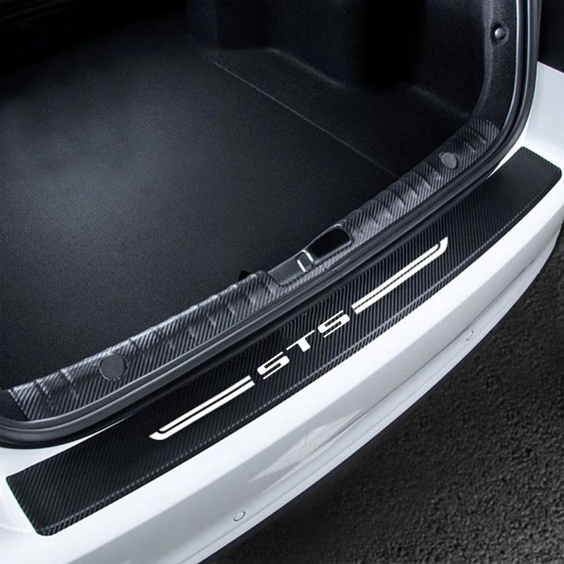Car Trunk Rear Bumper Guard Stirps Carbon Fiber Protector Stickers for Cadillac STS Logo Door Sill Threshold Anti Scratch Strips