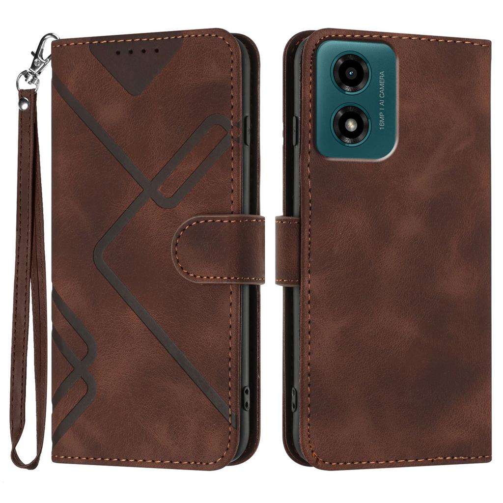 For Motorola Moto G04 4G/Motorola Moto G04s 4G/Motorola Moto G24 4G/Motorola Moto E14 4G Wallet Case Line Imprinted PU Leather Phone Cover with Strap