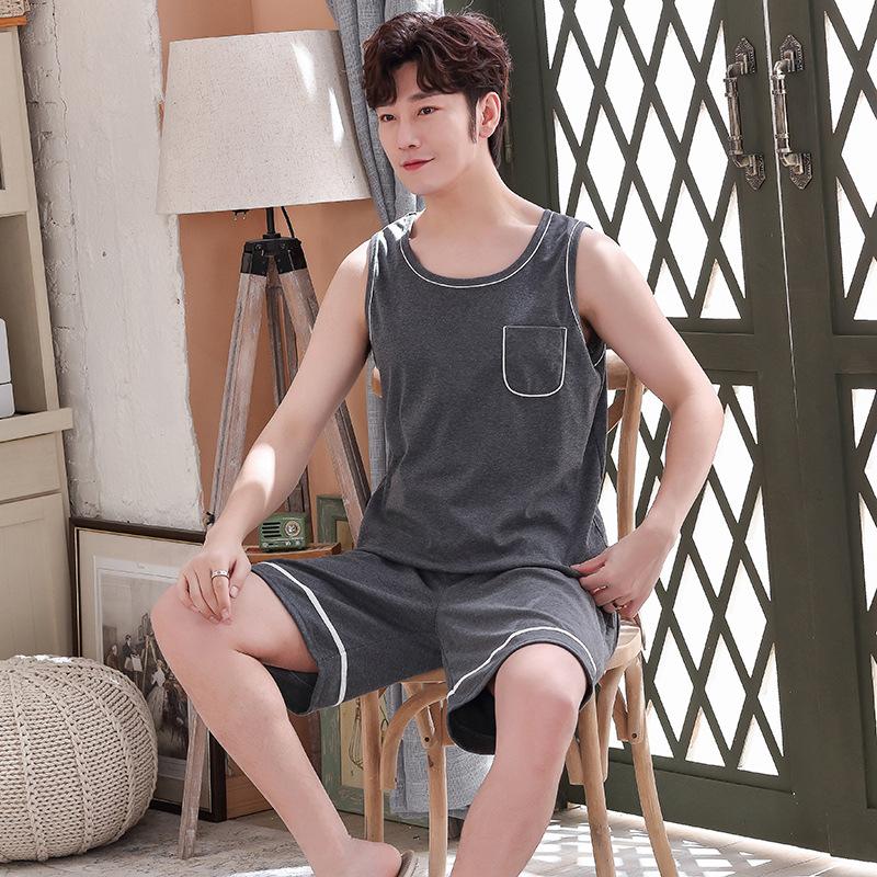 Мужские пижамы без рукавов, летние корейские тонкие повседневные свободные жилет больших размеров, шорты, мужской комплект домашней одежды