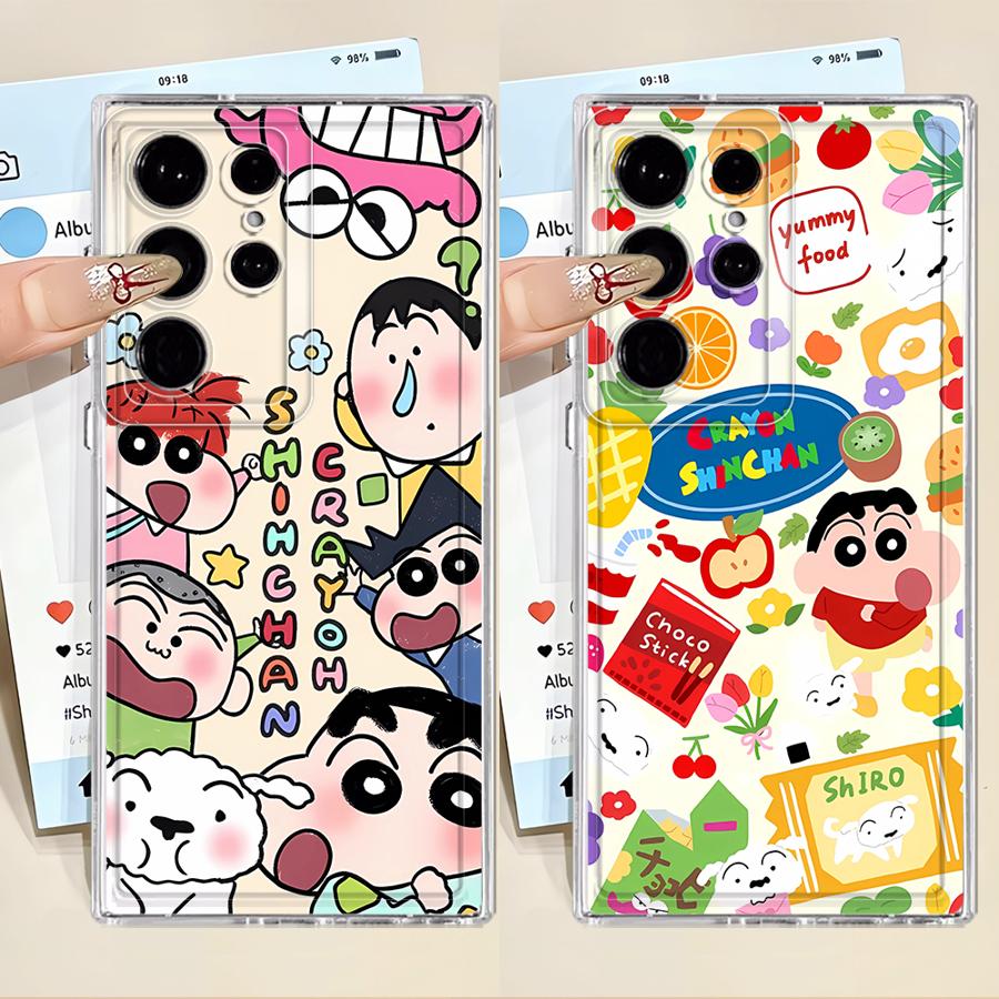 Case for Samsung Galaxy S24 S20 Plus S25 Edge S22 FE S21 Note 20 Ultra 10 S23 Ultra S26 Phone Cover Cute Crayons Shinchans