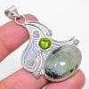 Моховой пренит, перидот Ручная работа 925 стерлинговое серебро Ювелирная подвеска 2,48" R6D71