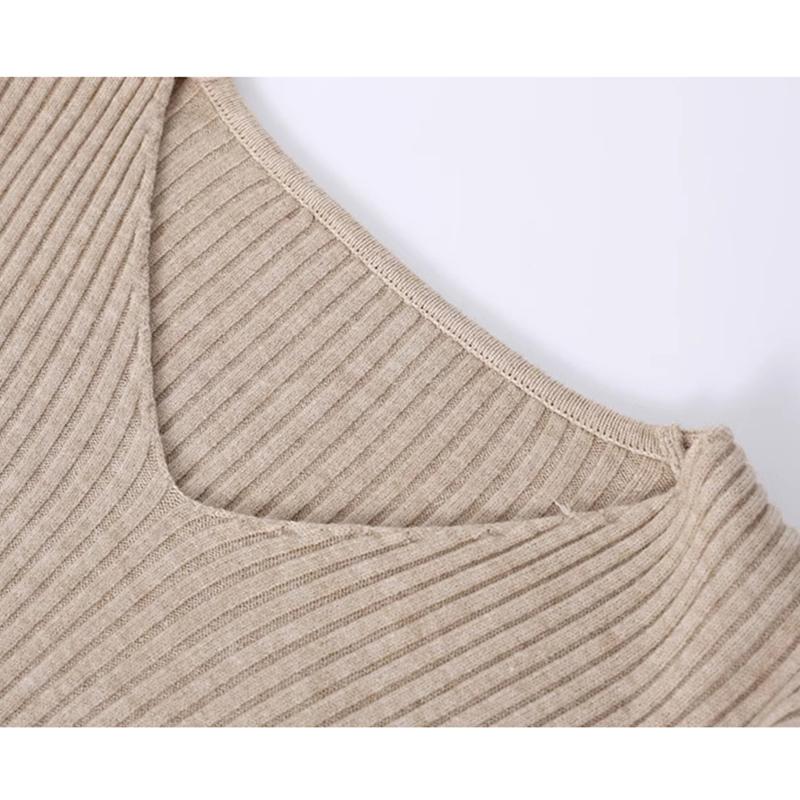Maslan Two-in-One Round Neck Short Top V-Neck Long-Sleeved Knit Shirt
