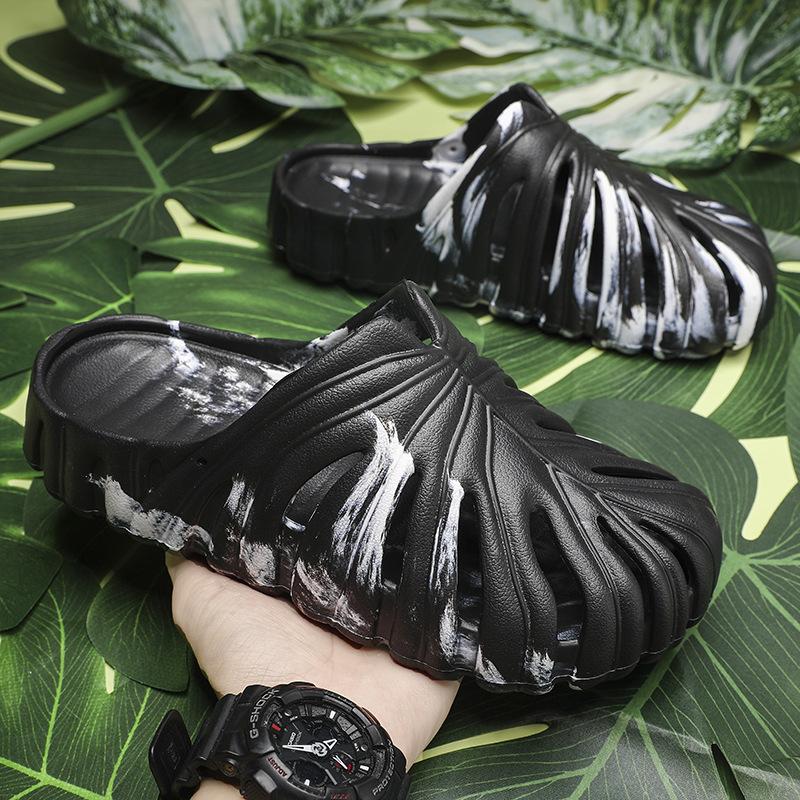 2024 Дизайнерские тапочки-листья для мужчин и женщин, летние полые тапочки, мужские домашние банные тапочки, мужские шлепанцы из ЭВА, мюли, сабо, садовая обувь