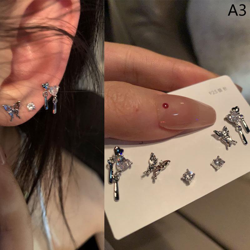 6 Pcs/Set Simple Crystal Stud Earring Set For Women Butterfly Zircon Earrings Girl Party Wedding Engagement Jewelry Accessories