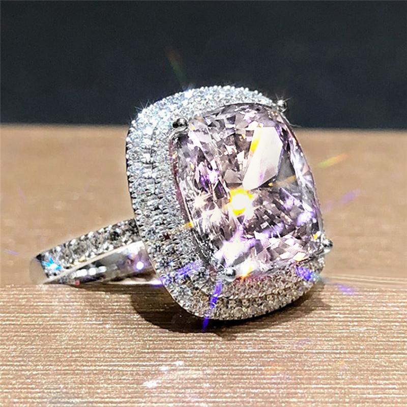 Huitan Gorgeous Cubic Zirconia Women Rings Pink/White/Yellow CZ Temperament Elegant Lady's Jewelry for Wedding Anniversary Party