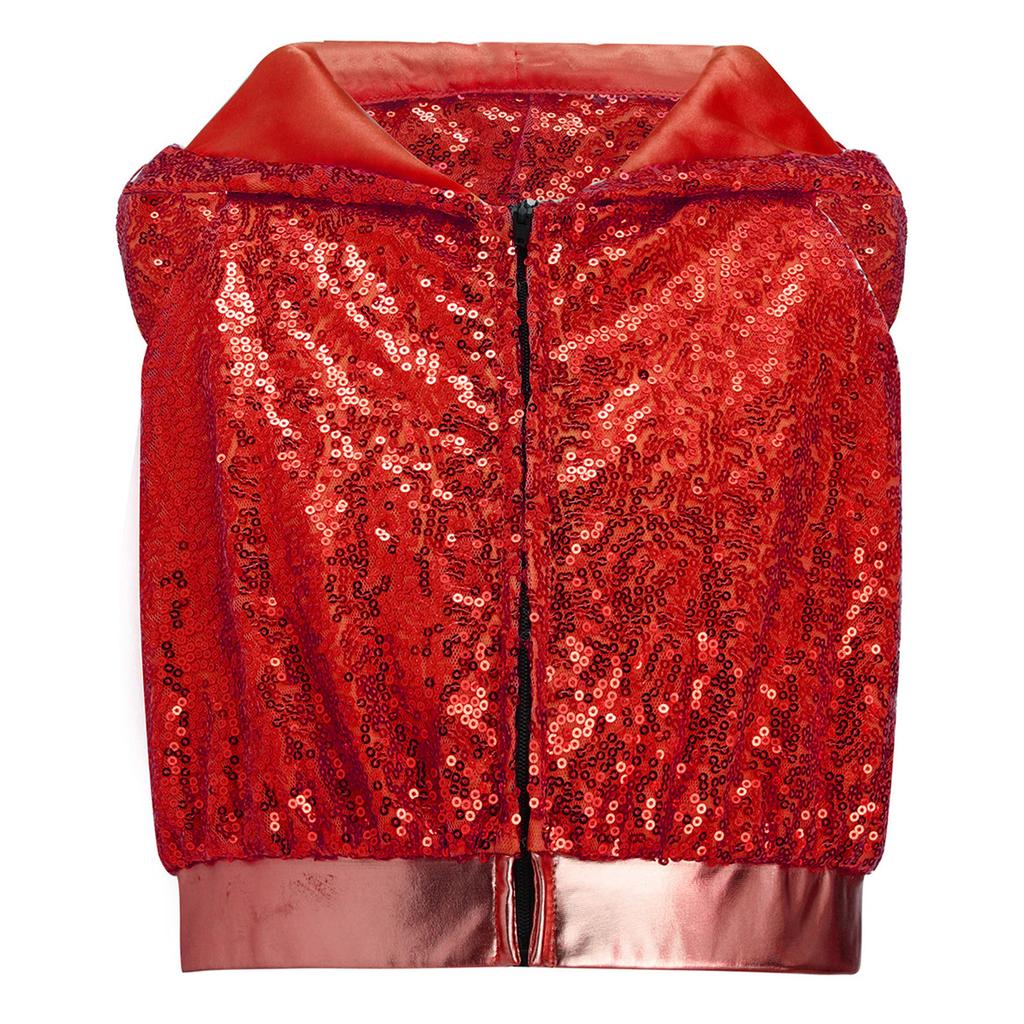 Sleeveless Backless Hooded Crop Top for Girls: Front Zipper Sparkling Sequins Dancewear for Hip-Hop Jazz Performance