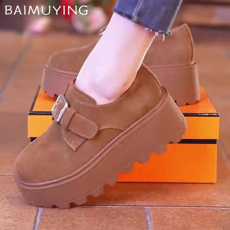 Замшевые женские туфли-лоферы на платформе, дизайнерские кроссовки на высоком каблуке с пряжкой, новый бренд 2025 года, тренд для ходьбы, зимняя повседневная обувь, Zapatos Mujer
