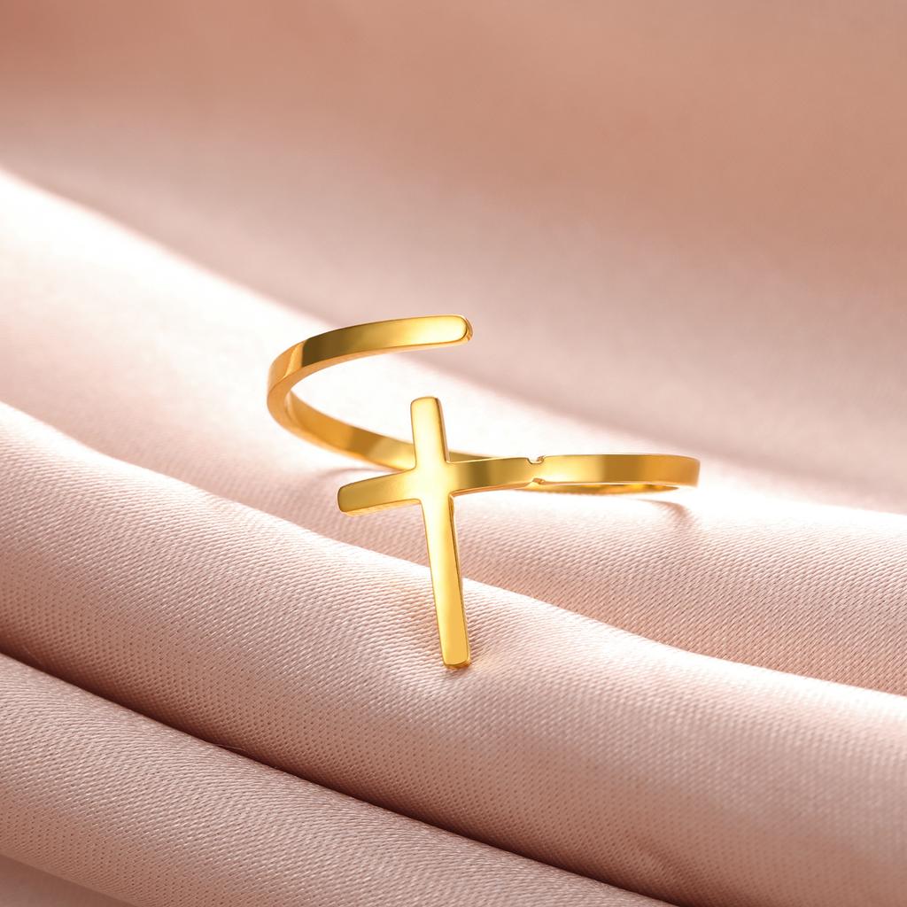 New 2025 Classic Christian Cross Ring Adjustable Stainless Steel Open Rings for Women Men Fashion Christ Jesus Jewelry Fashion Accessories Creative