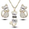 Crystal Cat 3pcs Shaped Necklace Earrings Jewelry Set  Gift Teen Girls Women For