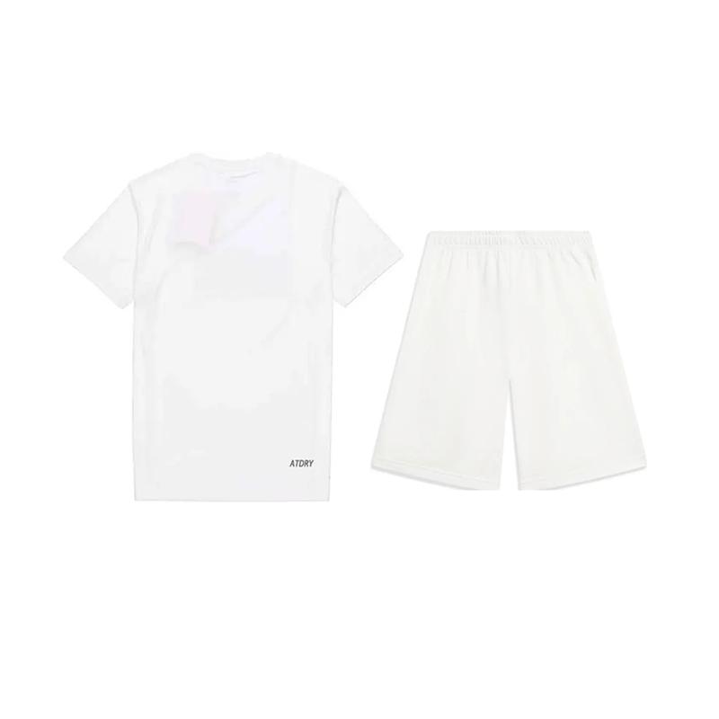 Li-Ning Minimalist Comfortable Breathable Versatile Round Neck Pullover Short Sleeve T-Shirt Casual Sports Set Unisex Tops White YTST081-2+AKST593-7