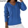 Women's Fashion Casual Fall Winter Solid Color Print Long Sleeve V-Neck Sweaters