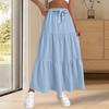 Women Maxi Skirt Elastic Waist Adjustable Drawstring Ruffle Stitching Ankle Length Skirt Solid
