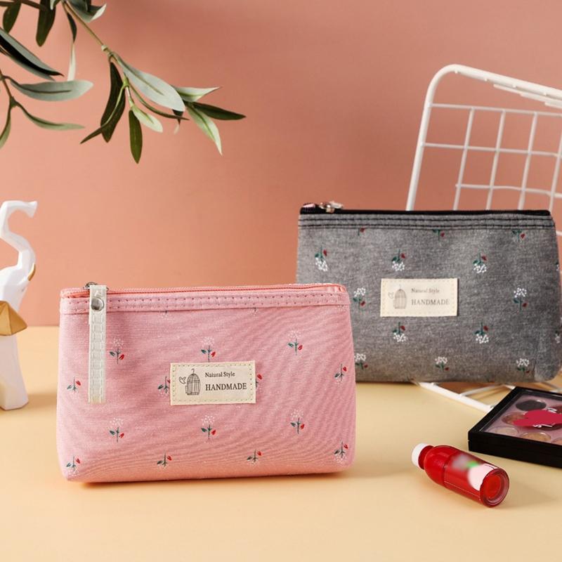 1Pc Floral Prints Rectangle Coin Purse Cute Cosmetic Bag Small Storage Bags Canvas Toiletry Organizer Purse