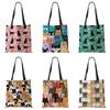 Women Handbag Linen Totes with Family Cat Print Casual Traveling Beach Gift Bags