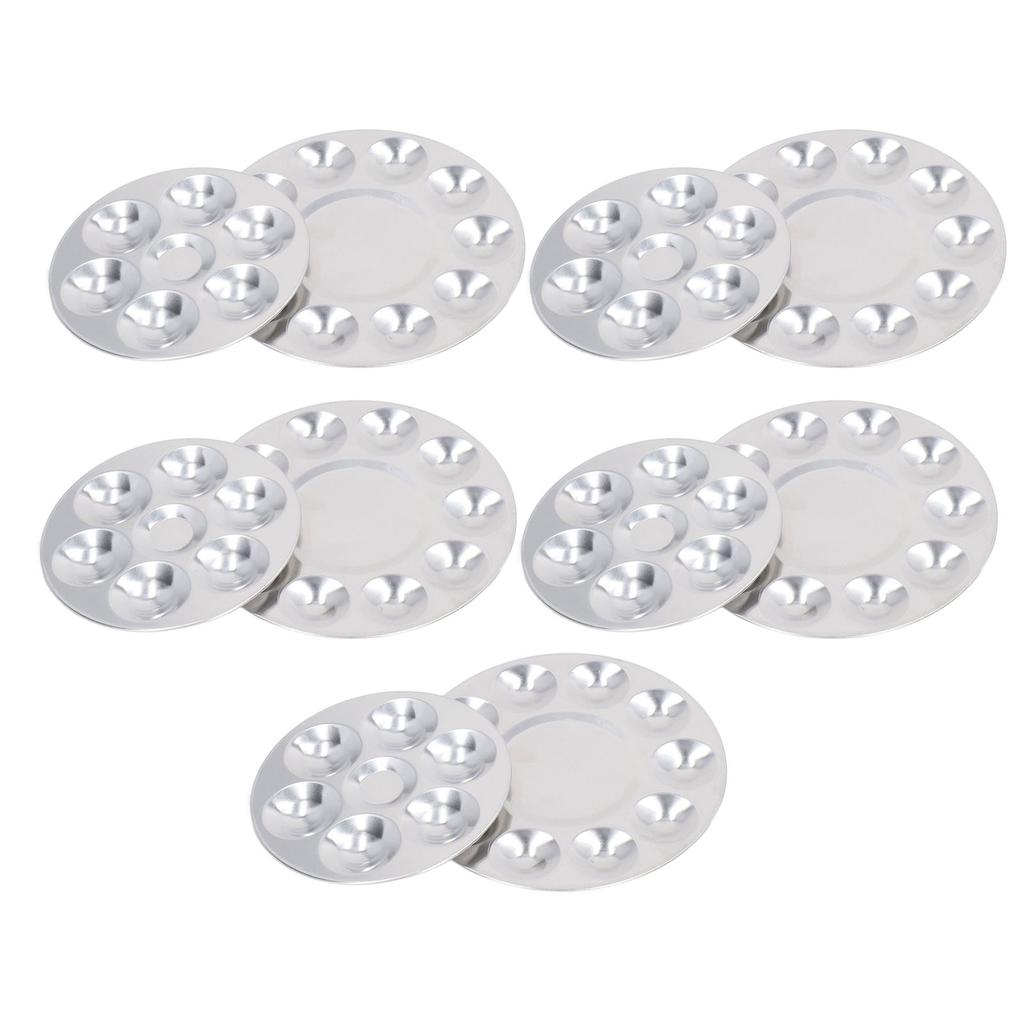 10Pcs Metal Round Paint Tray 10 Wells 6 Wells Aluminium Alloy Round Metal Palettes