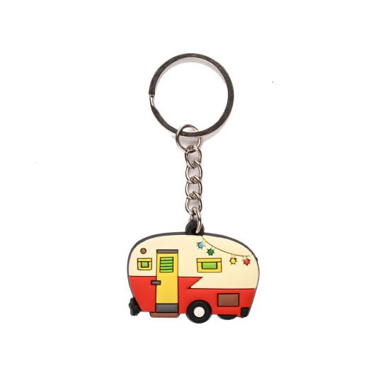 Cartoon RV Shape Keychain, Contrasting Color Keyring Accessories for Travel Trailers, Enameled Metal Retro Camping Car Keychain