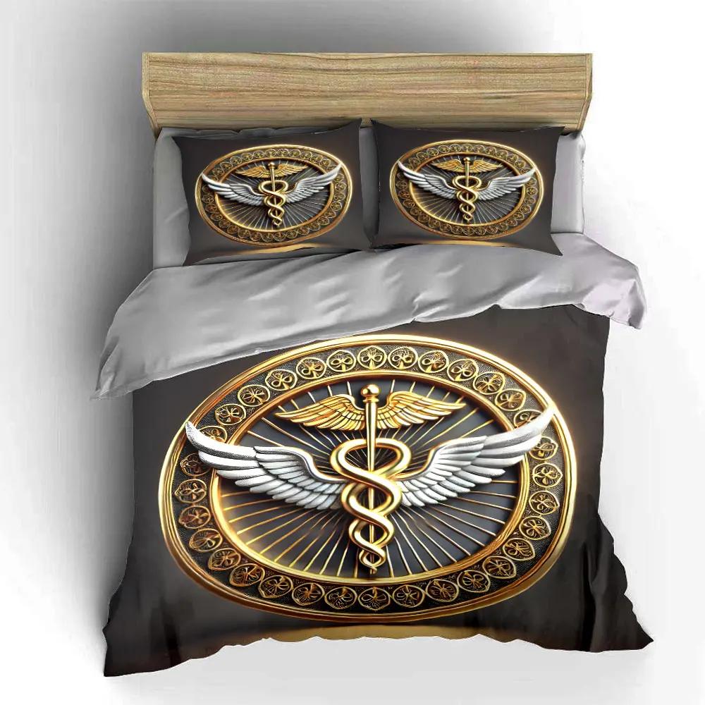 "Golden Medical Symbol Decor Set" Soft Comfortable Duvet Cover Bedding Set Included 1*Duvet Cover & 2*Pillowcases, gift