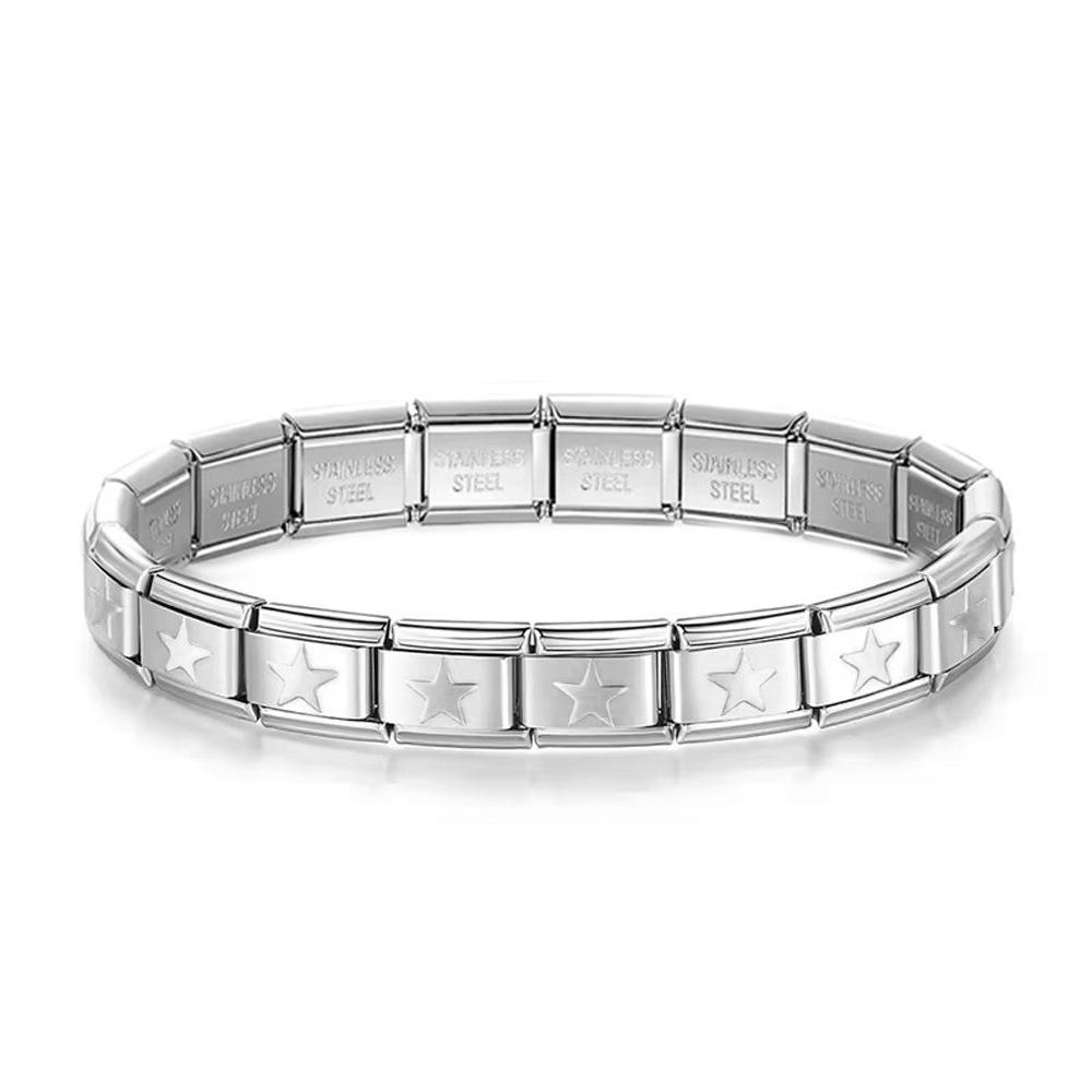 Square Modular Stainless Steel Bracelet 9mm Elastic Hand Chain Italian Chain Link Bracelet Gift