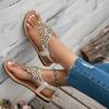 Fashion Bohemian Style Flat Sandals for Women Large Pearl Shiny Crystal Decor Clip Toe Slippers Summer Plus Size Comfort Light Sandals