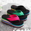 Ladies' Slope Heel Flip Flops, Rainbow Sole Flat Slip In Shoes, Casual and Lightweight Summer Beach Shoes