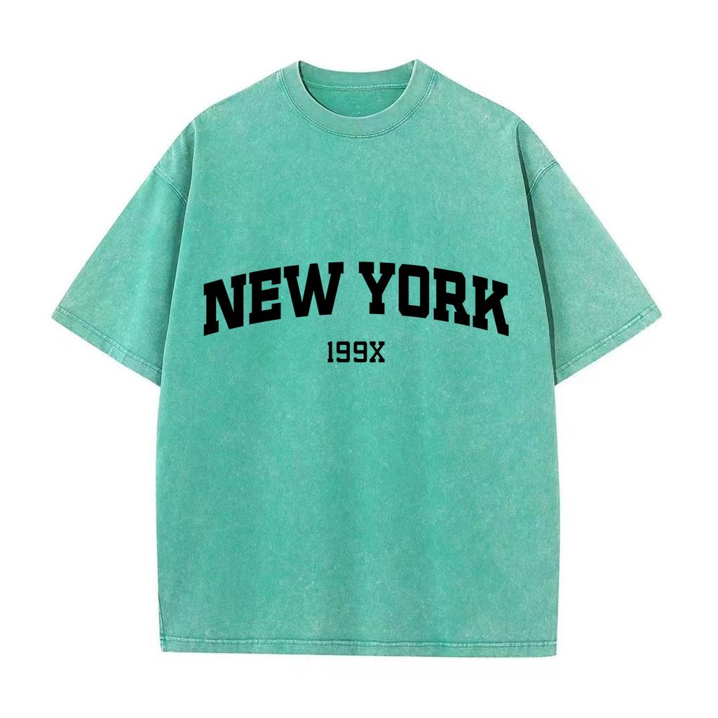 Ретро-стираная винтажная футболка New York 199X Футболка с принтом для парной моды Спортивная футболка Harajuku Повседневная хлопковая свободная уличная футболка