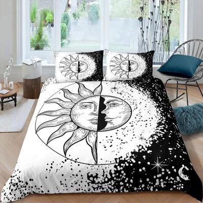 Комплект постельного белья Sun Moon из микрофибры Queen Bohemian Black And White Print Yin Yang Комплект постельного белья Galaxy Star Twin
