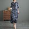 Summer New Artistic Retro Ethnic Style Improved Edition Printed Loose Ramie Qipao Dress