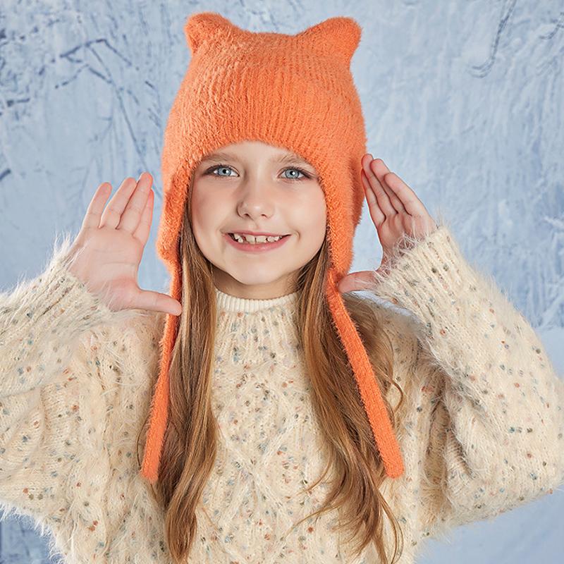 Детская шапка зимняя для мальчиков и девочек, теплая, защитная шапка для ушей, вязаная шерстяная шапка с мультяшными ушками для кошек