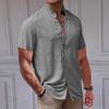 Men Linen Shirt Short Sleeve Button Down Stand Collar Casual Solid Color Lightweight Breathable Beach Shirt for Daily Wear