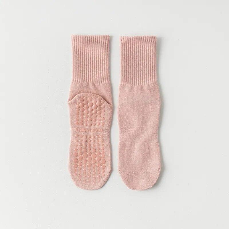 New Cotton Breathable Mid Calf Yoga Pilates Socks Silicone Non-slip Fitness Socks Indoor Dance Gymnastic Training Floor Socks