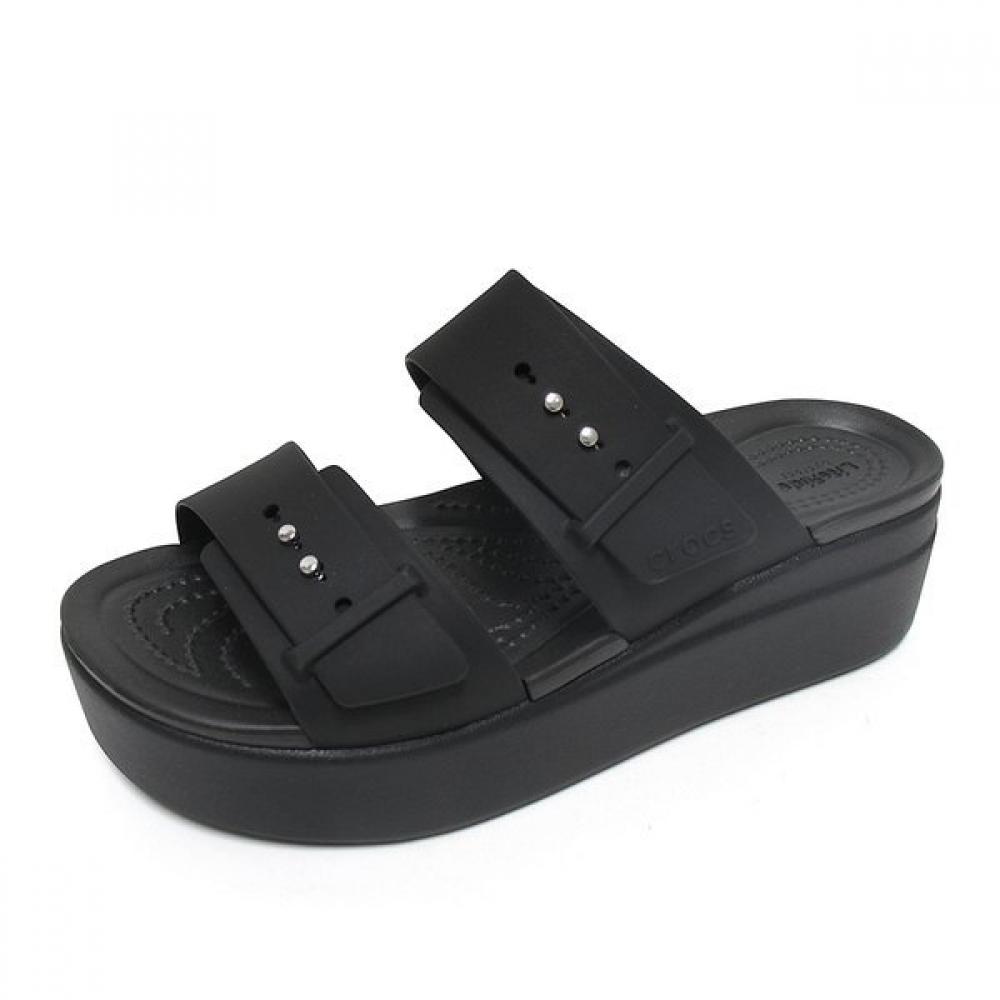 Crocs Women Brooklyn Buckle Low Wedge Heel Slipper Sandals Black 207431 001