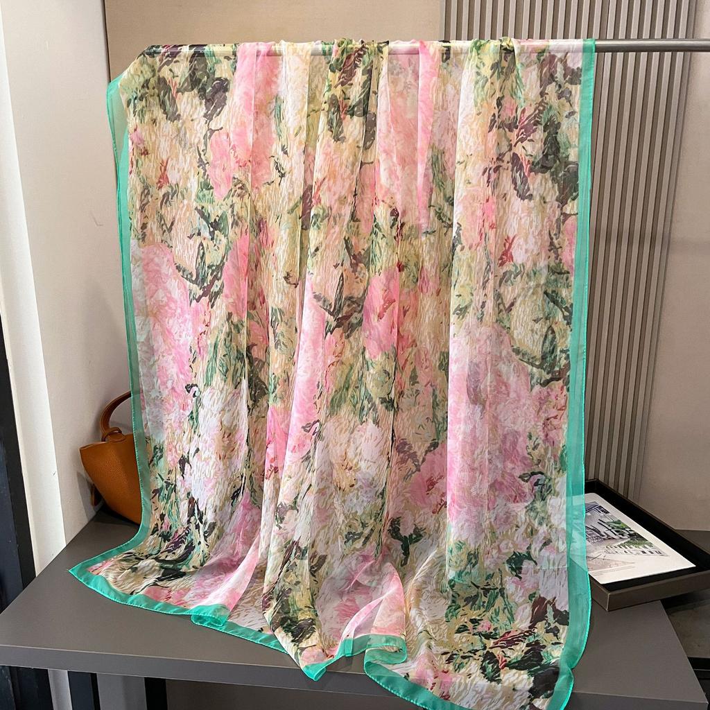 180*135cm Summer Chiffon Silk Scarf Women Outdoor Sunscreen Shawl Soft Bandanna Fashion Luxury Brand Shawl Head Long Hijab Wrap