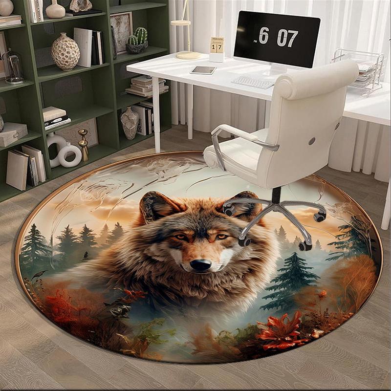 Wolf In The Forest round carpet Chair cushion Round Entryway Rug, Soft Round Rugs for Living Room, Bedroom, Circle Carpet decor gifts