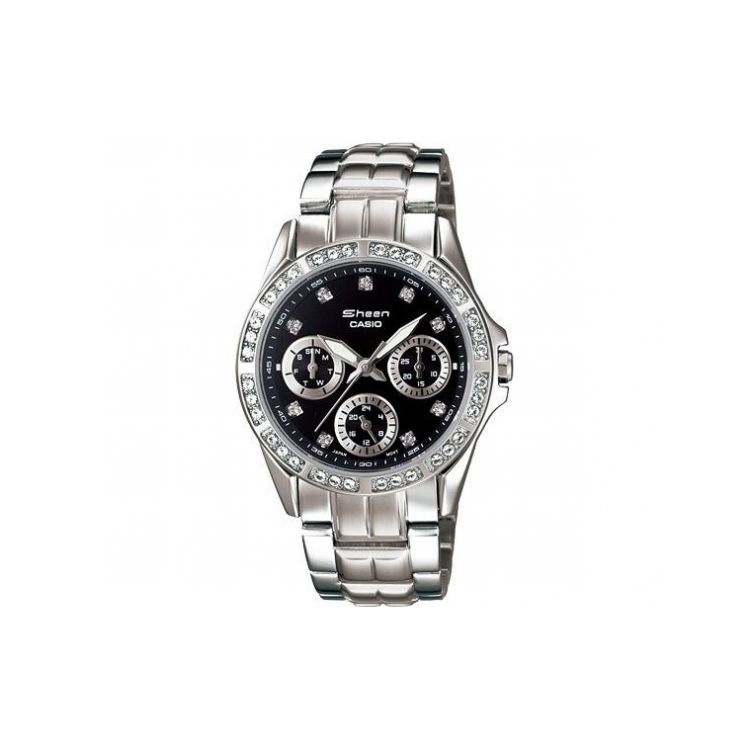 Casio Sheen 50M Водонепроницаемые Часы с Отображением Даты Кварцевый Механизм Стальной Браслет Женские часы Черные SHN-3013D-1A