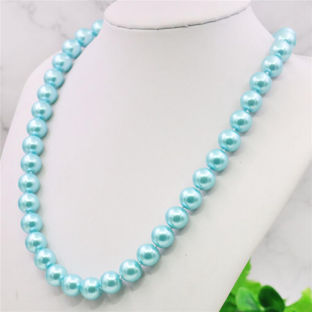 10mm Round Light Blue Pearl Shell Necklace Women Girls Hand Made Jewelry Making Design for Accessory Gifts For Mother