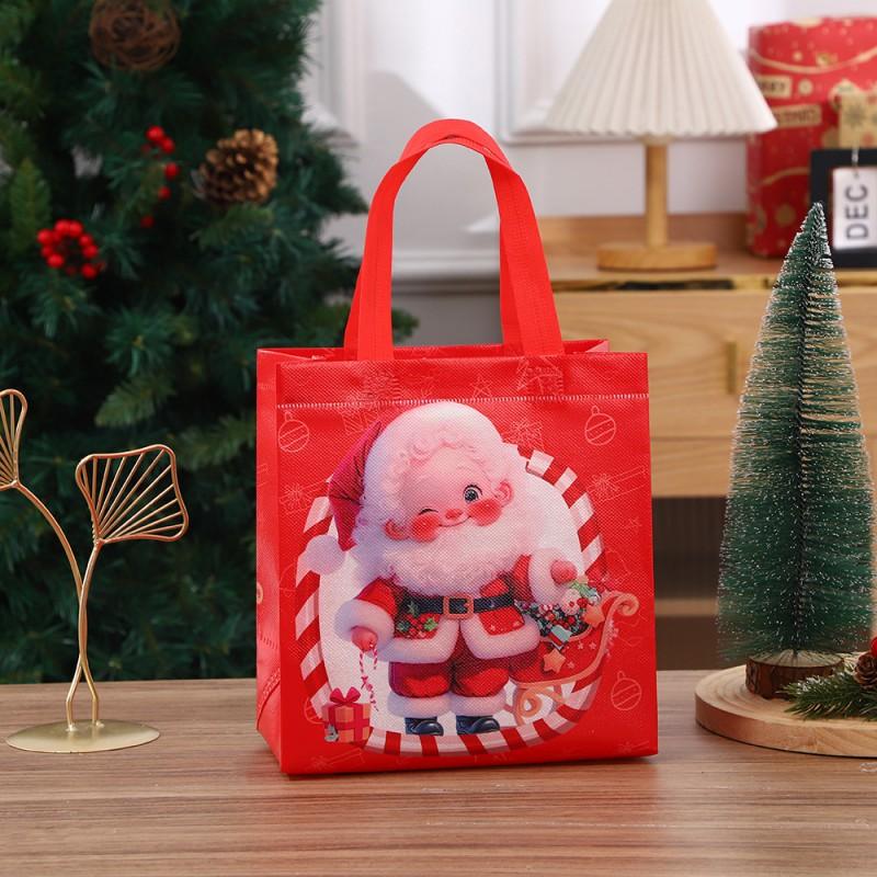 Nonwoven Christmas Gift Bag With Santa Claus Print Handheld Party Favor Holiday Candy Presents