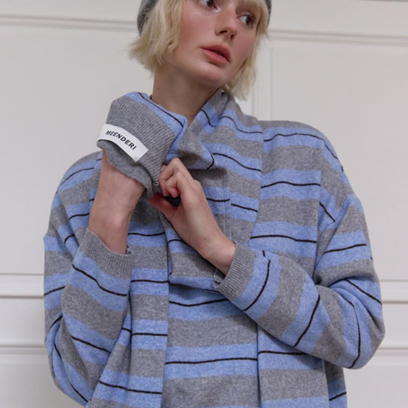 MEENDERI MULTI STRIPE KNIT MUFFLER - GREY