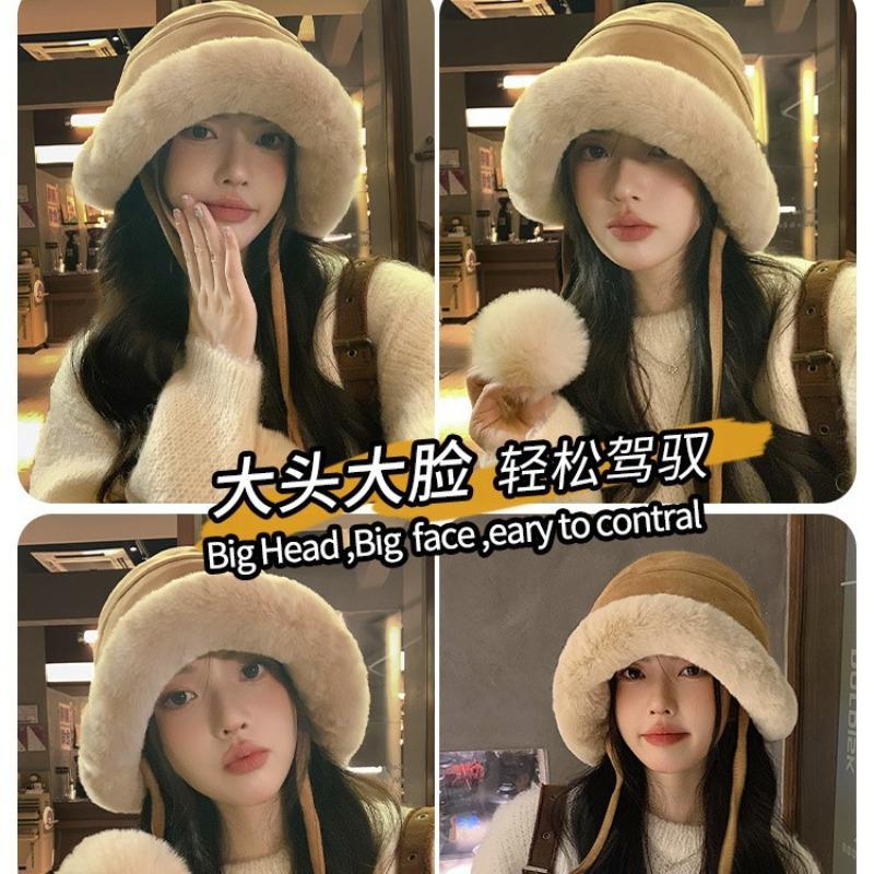 Winter Plush Bucket Hat Thickened Warm Ear Cap Children Windproof Big Head Circumference Winter Suede