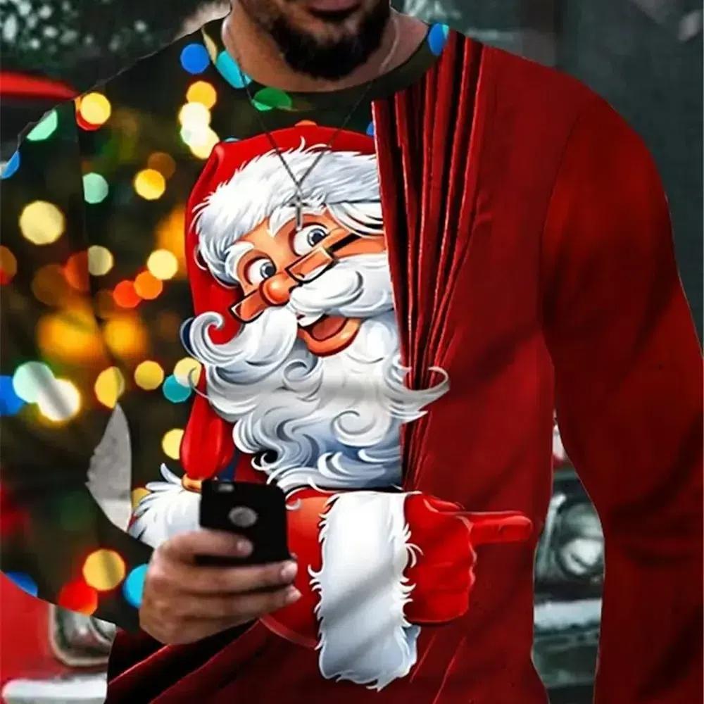 Новая мужская модная футболка с длинным рукавом и коротким рукавом с коротким рукавом, новогодняя, ​​рождественская, креативная индивидуальная футболка, свободный повседневный топ больших размеров