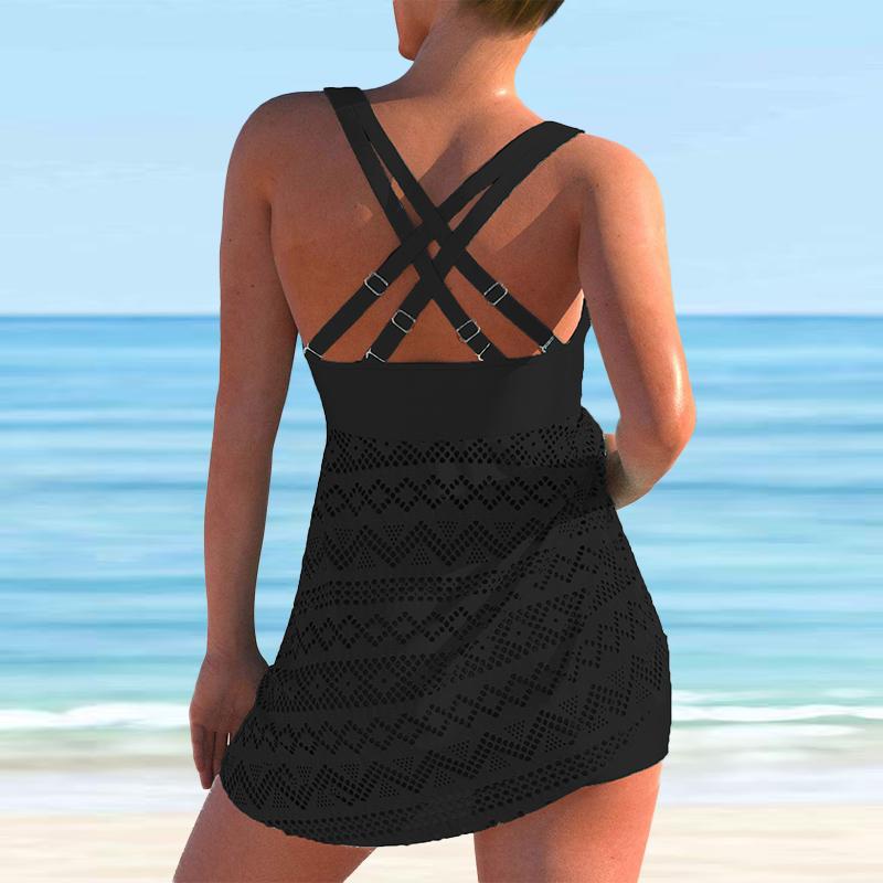 Women's Shoulder Strap Swimsuit Black Beautiful Back Swimsuit Print Bikini Tankini Swimsuit